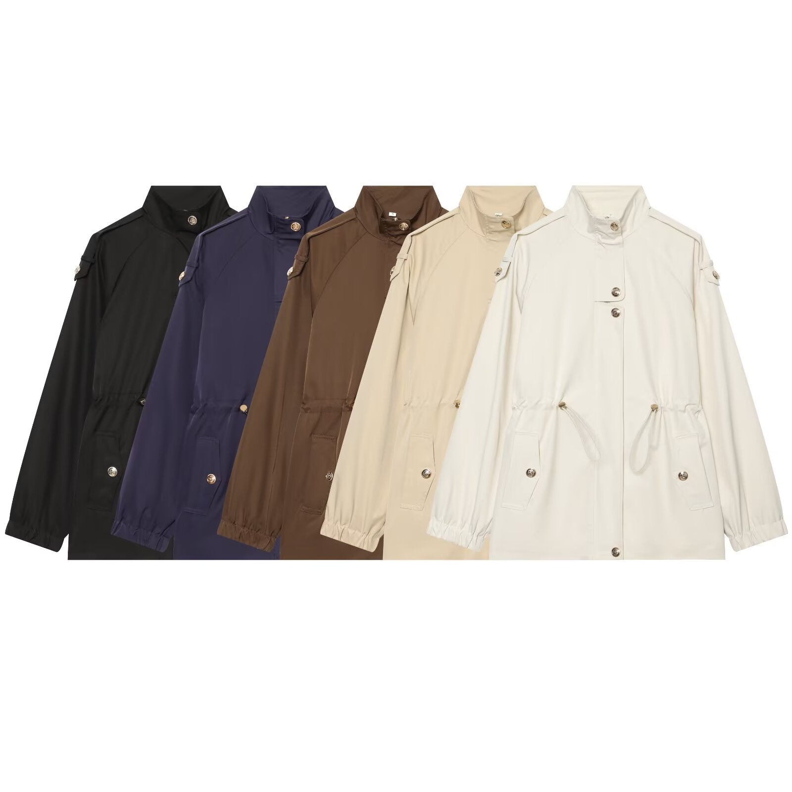 Women's lightweight parka with stand-up collar, drawstring waist, and shoulder patches Chichicherry