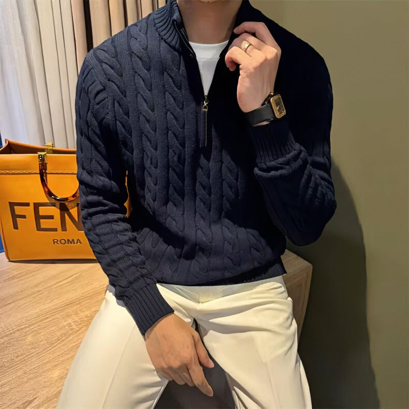 Herren Zopfstrick-Halbzip-Pullover mit Stehkragen Chichicherry