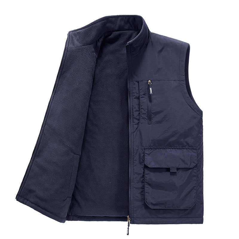Men's Multifunctional Outdoor Utility Vest with Microfleece Lining and Multiple Pockets Chichicherry