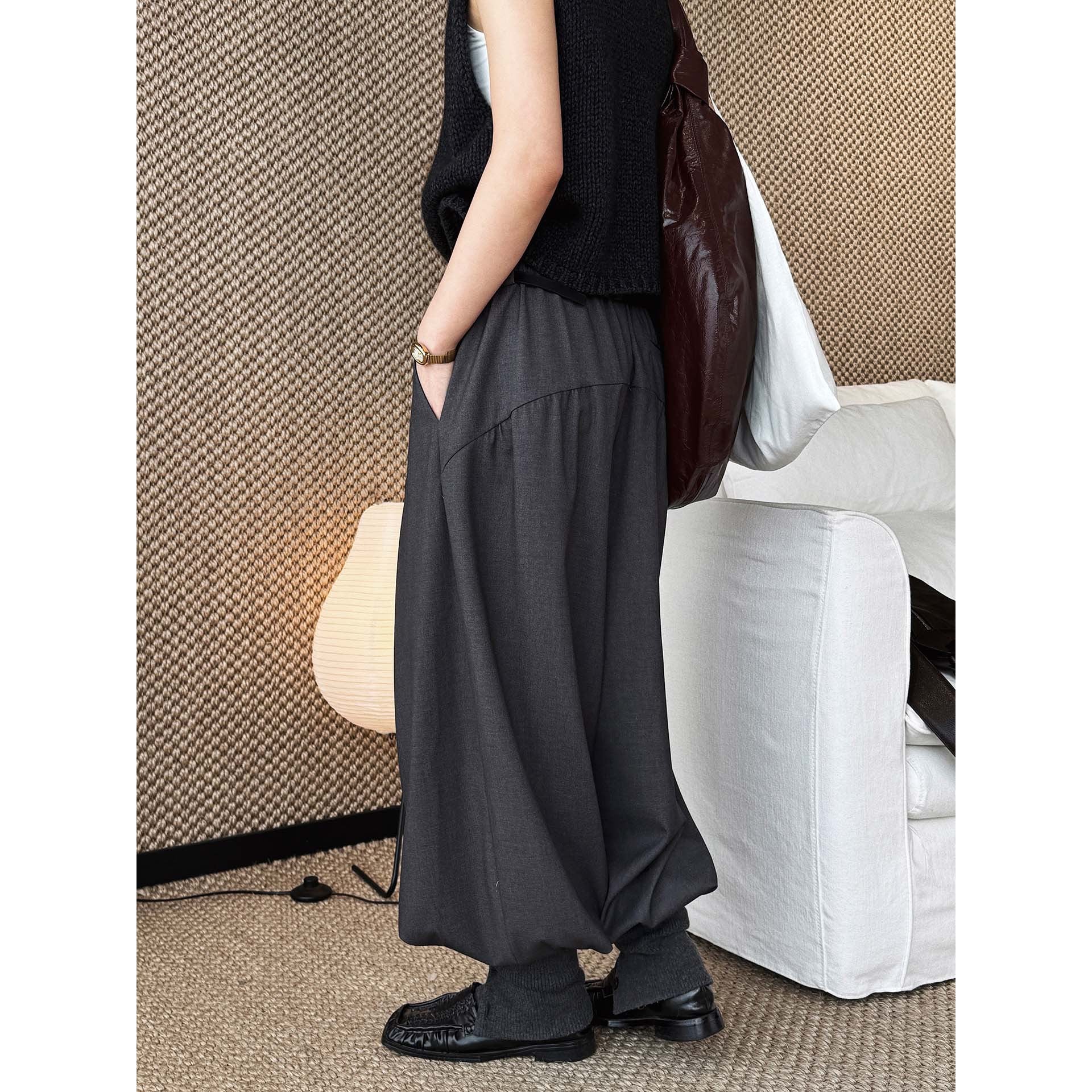 Women's wide pleated trousers with high waist and wool blend Chichicherry