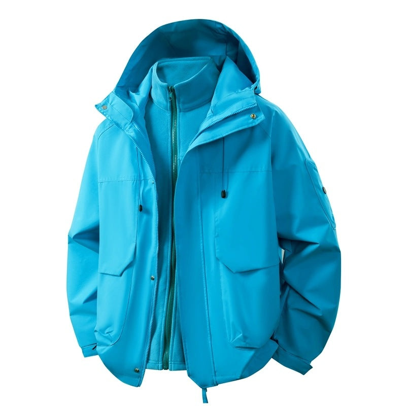 Men's Water-Repellent Double Jacket with Removable Fleece Inner Jacket and Hood Chichicherry
