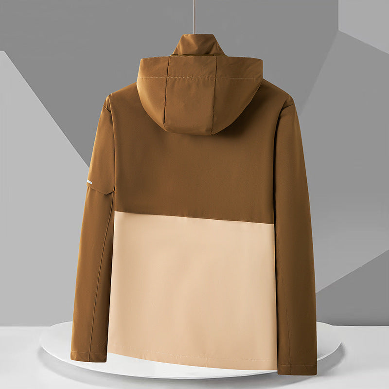 Men's Water-Repellent Softshell Outdoor Jacket with Hood, Multiple Zipper Pockets and Contrasting Panels Chichicherry