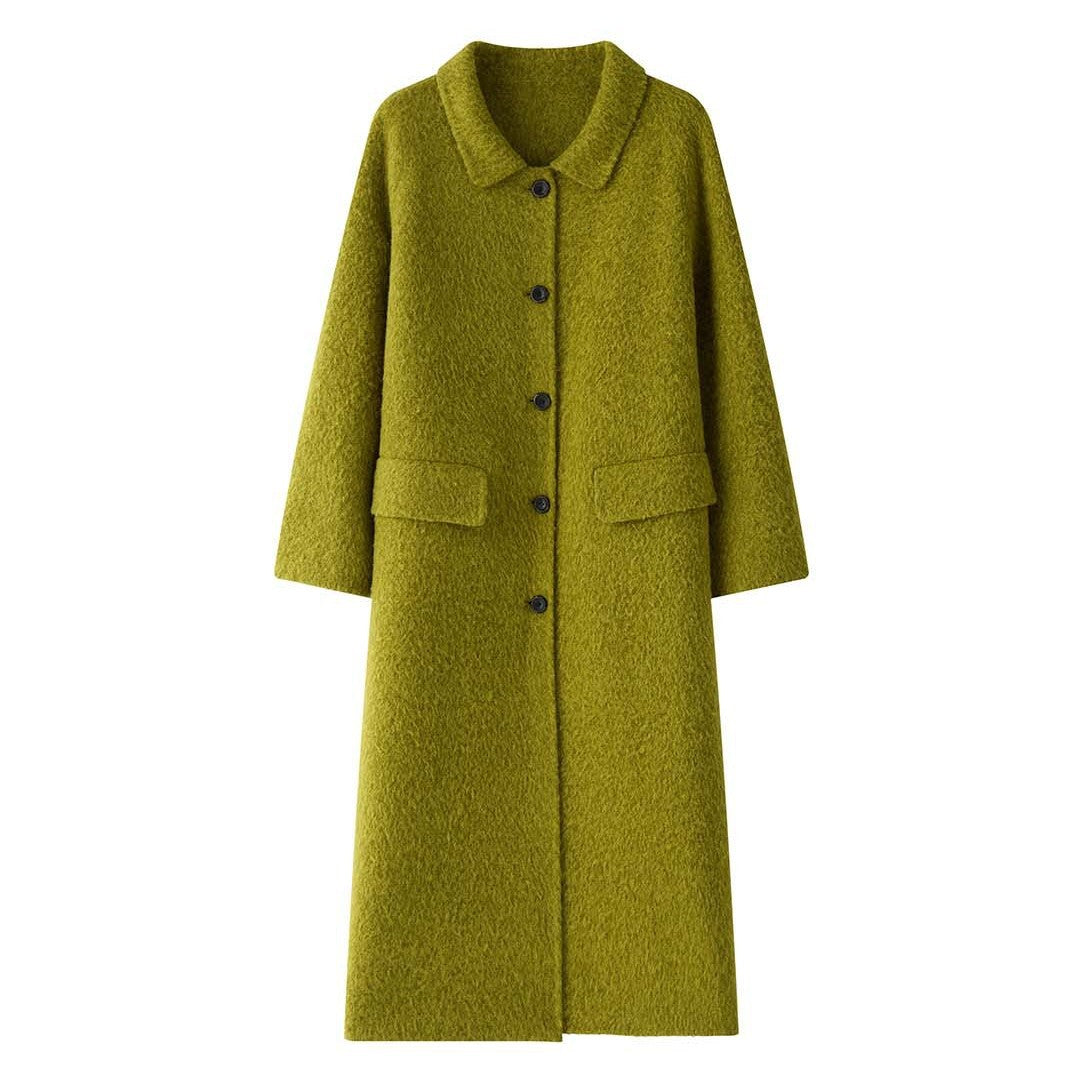 Women's Wide Cut Wool Blend Coat with Boucle Texture and Patch Pockets Chichicherry