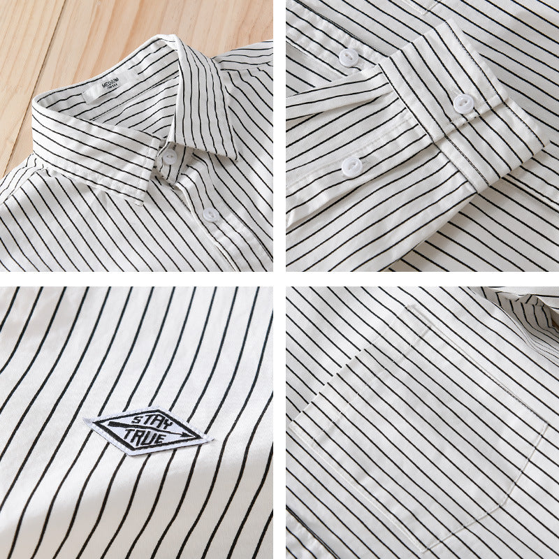 Men's Vertical Striped Relaxed-Fit Shirt Jacket Overshirt made of Lightweight Cotton Blend Chichicherry