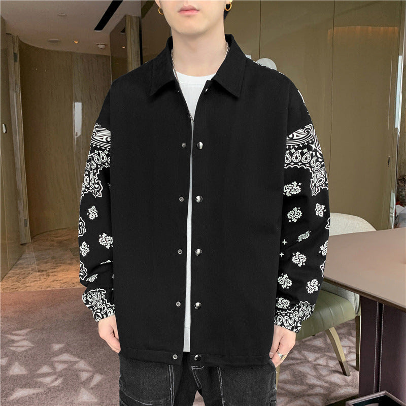 Men's Lightweight Coach Jacket with Bandana Print Sleeves and Snap Front Chichicherry