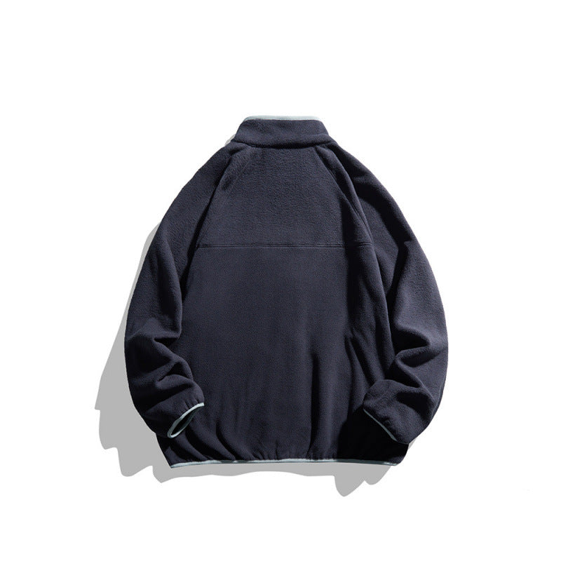 Unisex fleece jacket with full zip in oversized boxy cut, stand-up collar and contrast piping Chichicherry