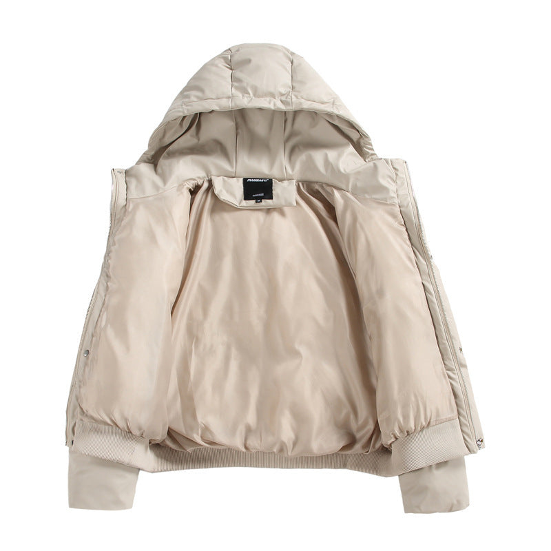 Women's Cropped Insulating Puffer Jacket in Boxy Cut with Voluminous Hood, Stand Collar and Ribbed Cuff Chichicherry