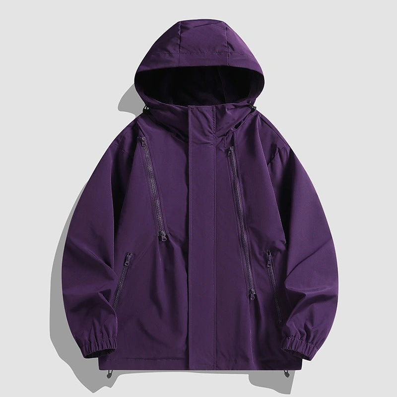 Women's Short Technical Hooded Jacket with Asymmetric Zippers & Drawstring Chichicherry