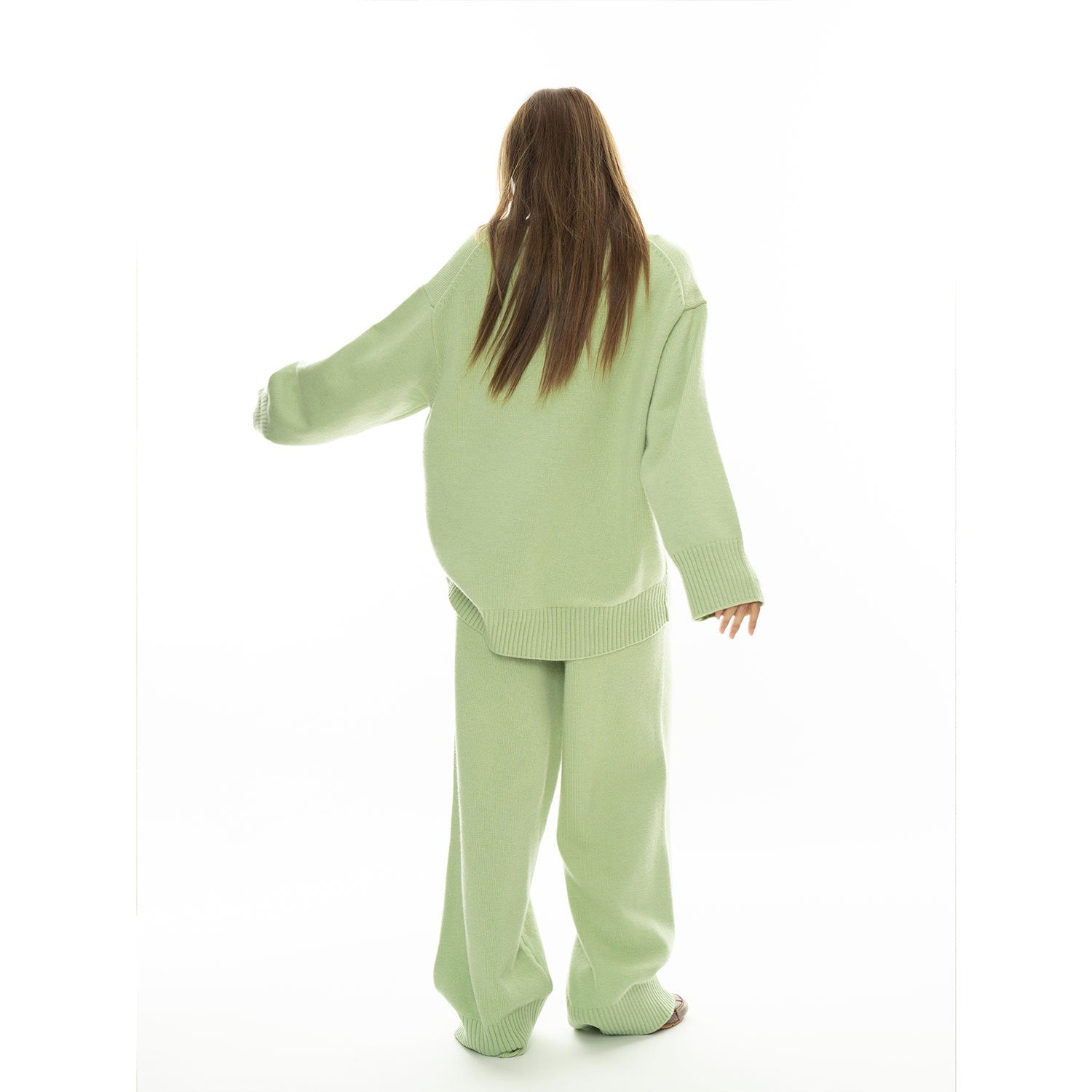 Women's Cozy Knit Loungewear Set made of Wool Blend with Oversized Sweater and Wide Palazzo Pants Chichicherry