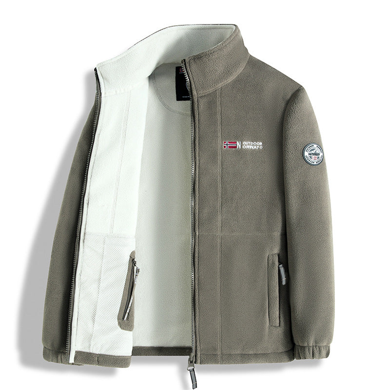 Men's fleece jacket with microfleece inner lining, stand-up collar and two-way zipper Chichicherry