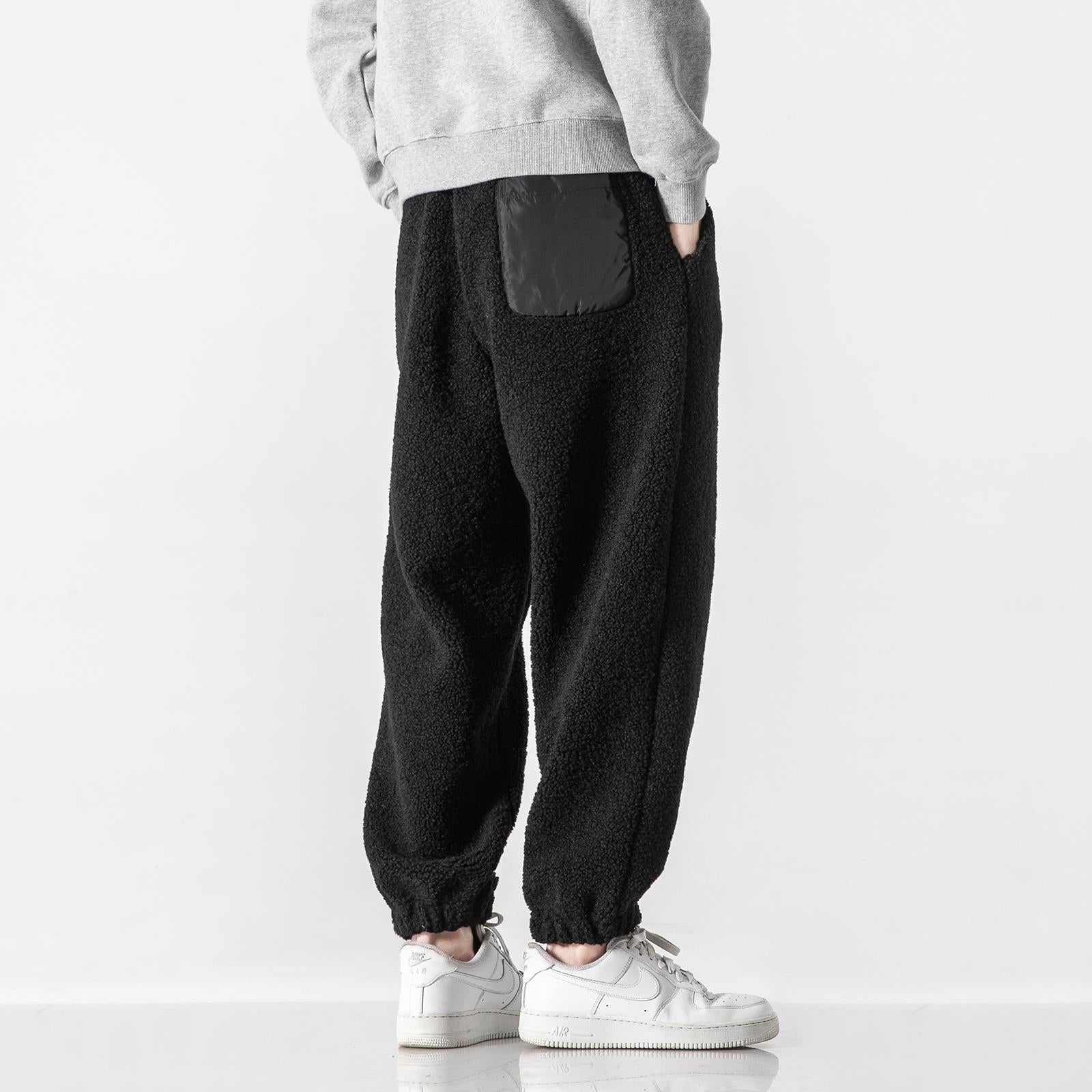 Men's Teddy Fleece Jogging Pants with Elastic Waistband, Drawstring, and Cuffs Chichicherry