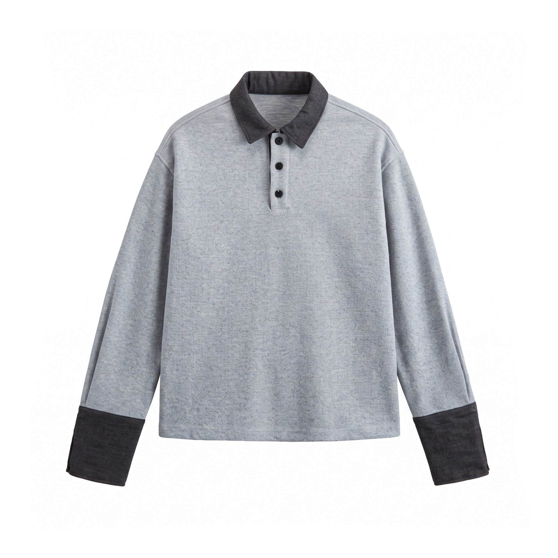 Unisex Boxy Polo Sweatshirt with Contrast Collar and Extended Cuff Sleeves Chichicherry