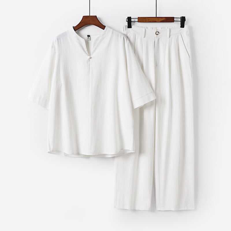 Men's Two-Piece Lightweight Leisure Set with Stand Collar and Elastic Waist Pants Chichicherry