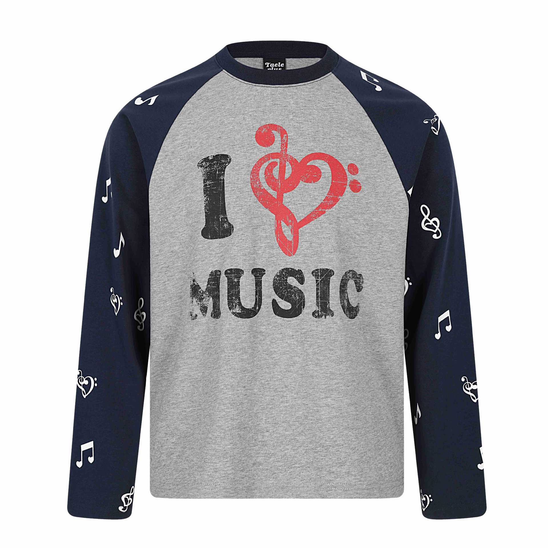Unisex Long Sleeve Raglan Shirt with Music Print and Note Sleeves Chichicherry