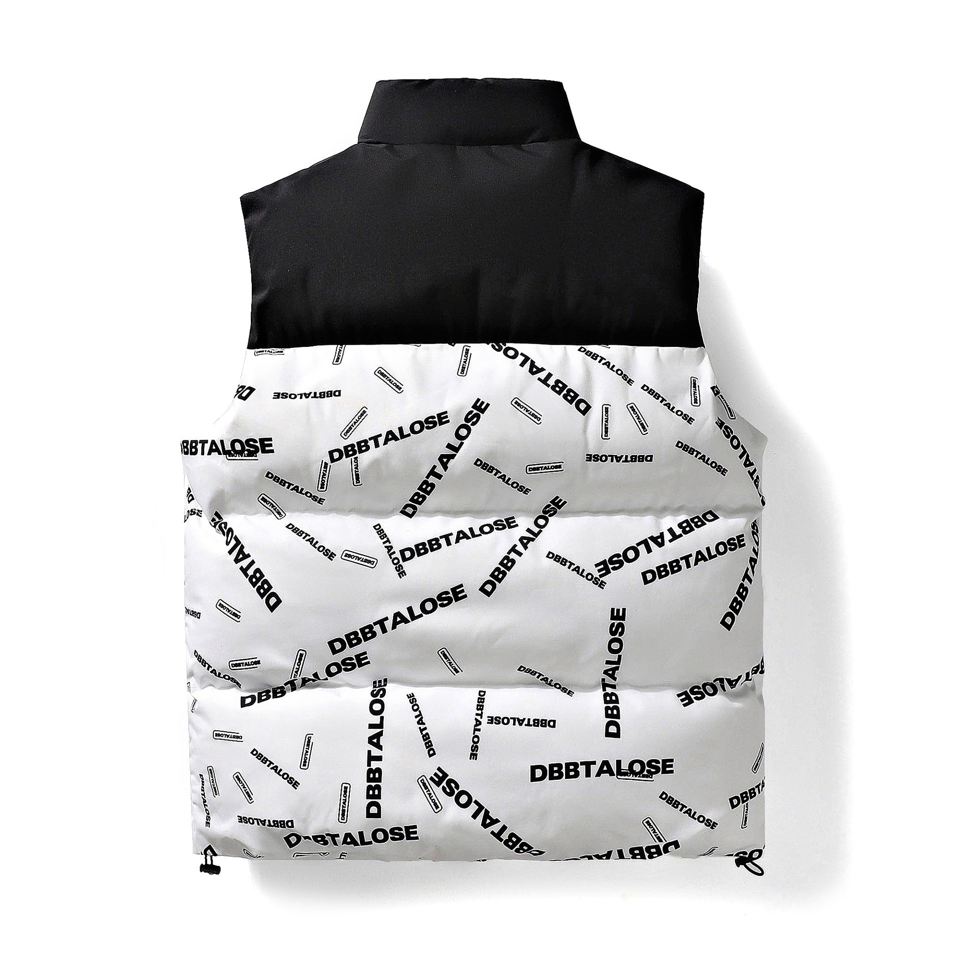 Men's Padded Quilted Vest with High Collar Allover Logo Print & Drawstring Hem Chichicherry