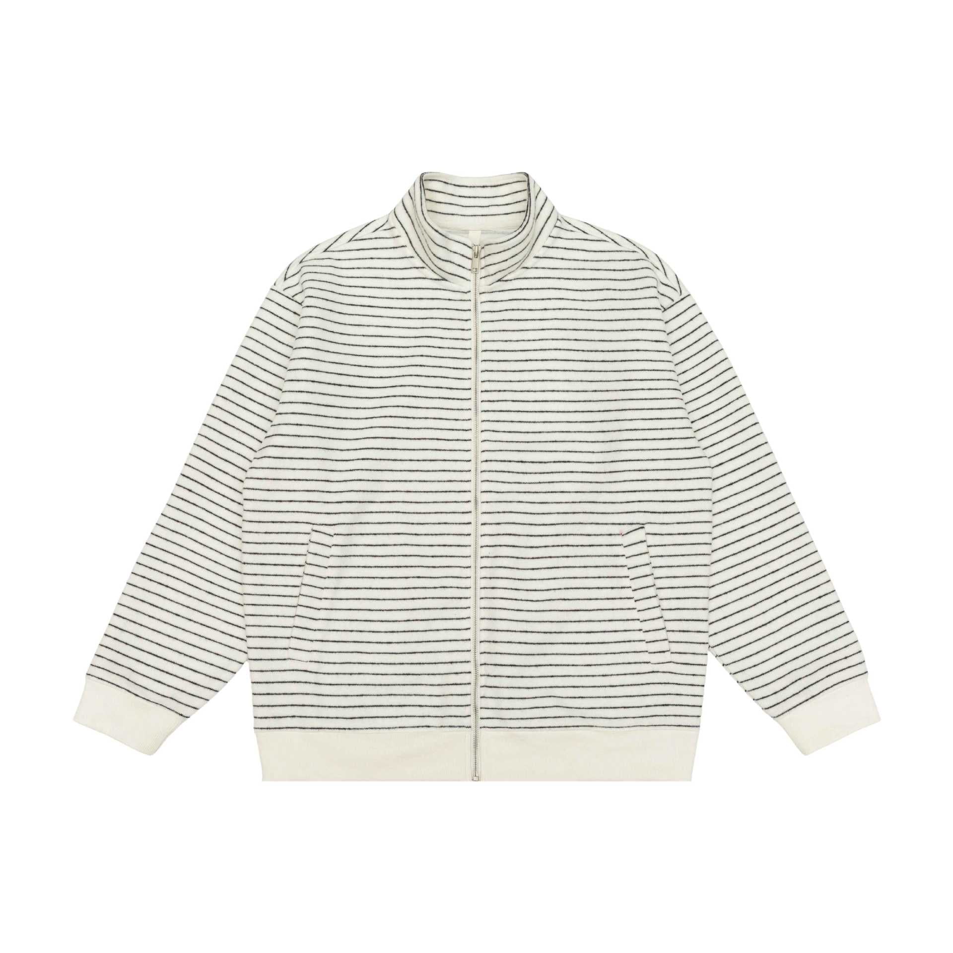 Women's Striped Zip Jacket with Stand-Up Collar and Insert Pockets Chichicherry