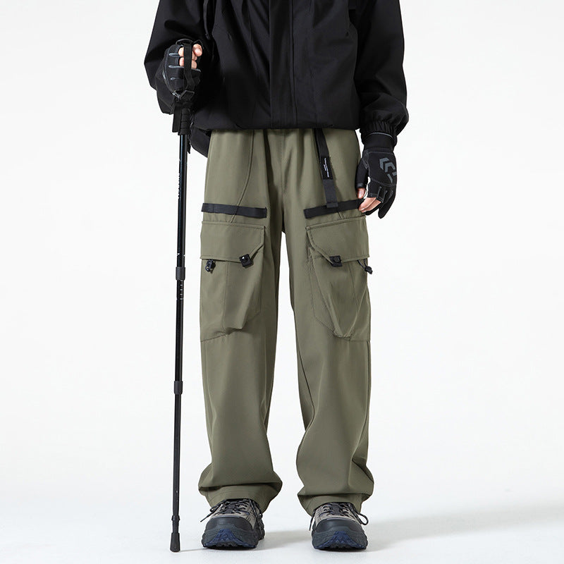 Men's wide technical cargo pants with multiple pockets, water-repellent ripstop and adjustable drawstring waistband Chichicherry