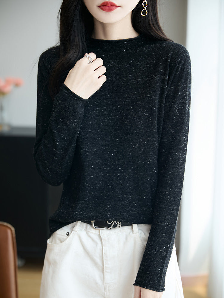 Women's Minimalist Nep Knit Long Sleeve with Short Stand-Up Collar Chichicherry