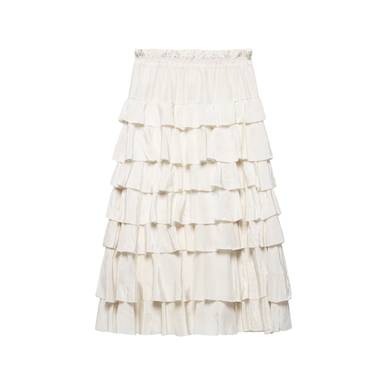 Women's tiered midi skirt with ruffles, elastic gathered waistband, and flowing satin look Chichicherry