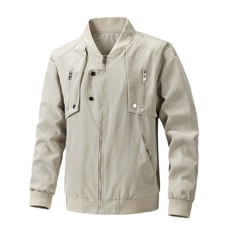 Men's urban bomber jacket with stand-up collar, vertical chest zippers, and ribbed hem Chichicherry