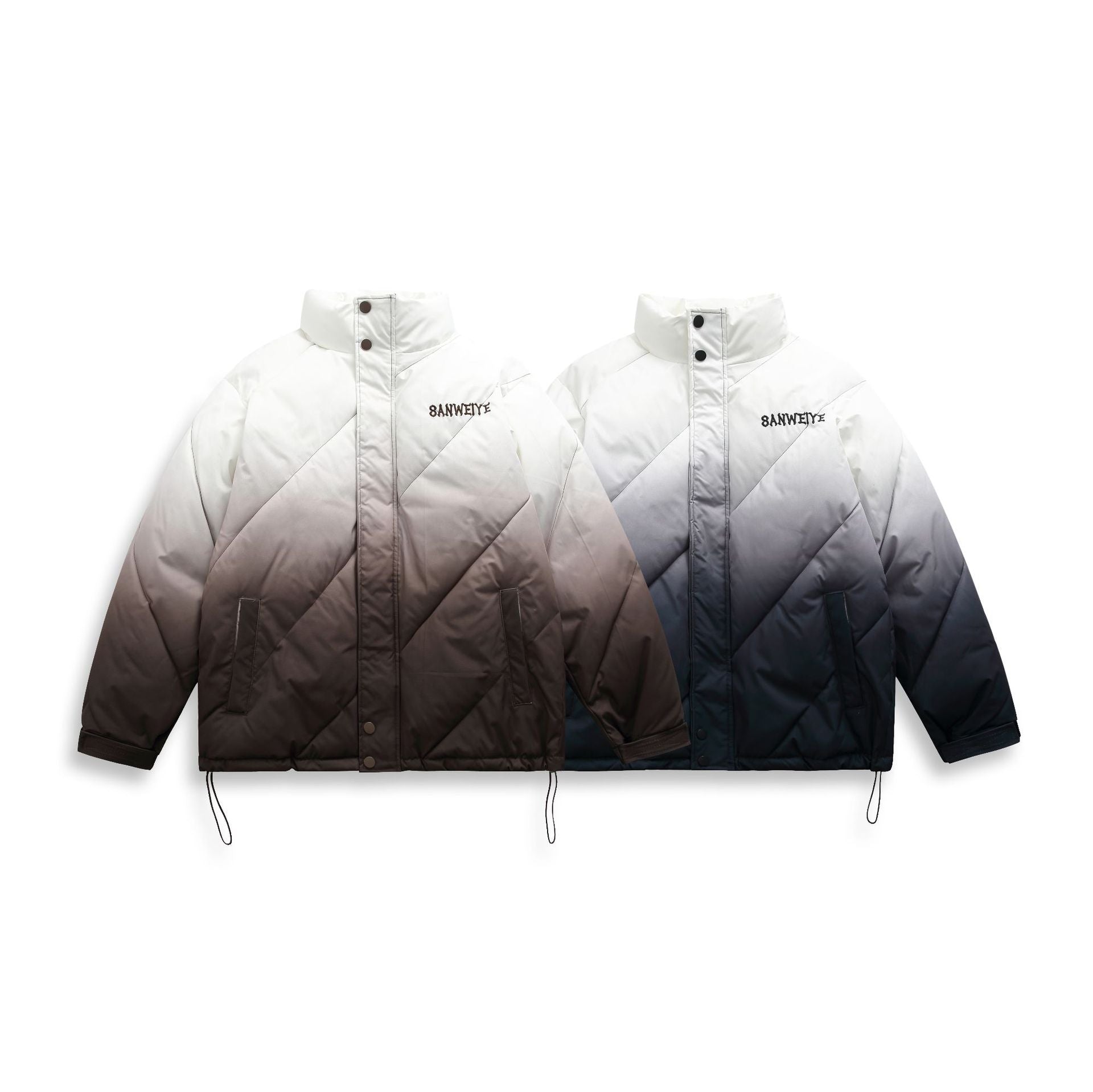 Unisex Short Cut Padded Jacket with Ombre Gradient and Diagonally Quilted Structure Chichicherry