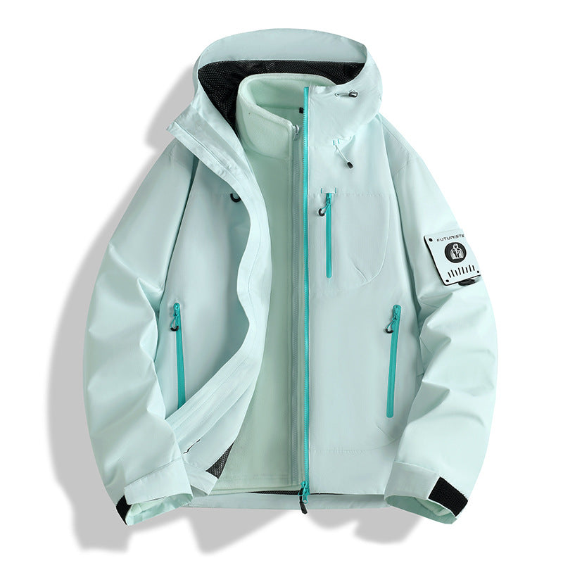 Men's Multifunctional Softshell Jacket with Removable Fleece Lining, Tactical Zipper Pockets and Hood Chichicherry