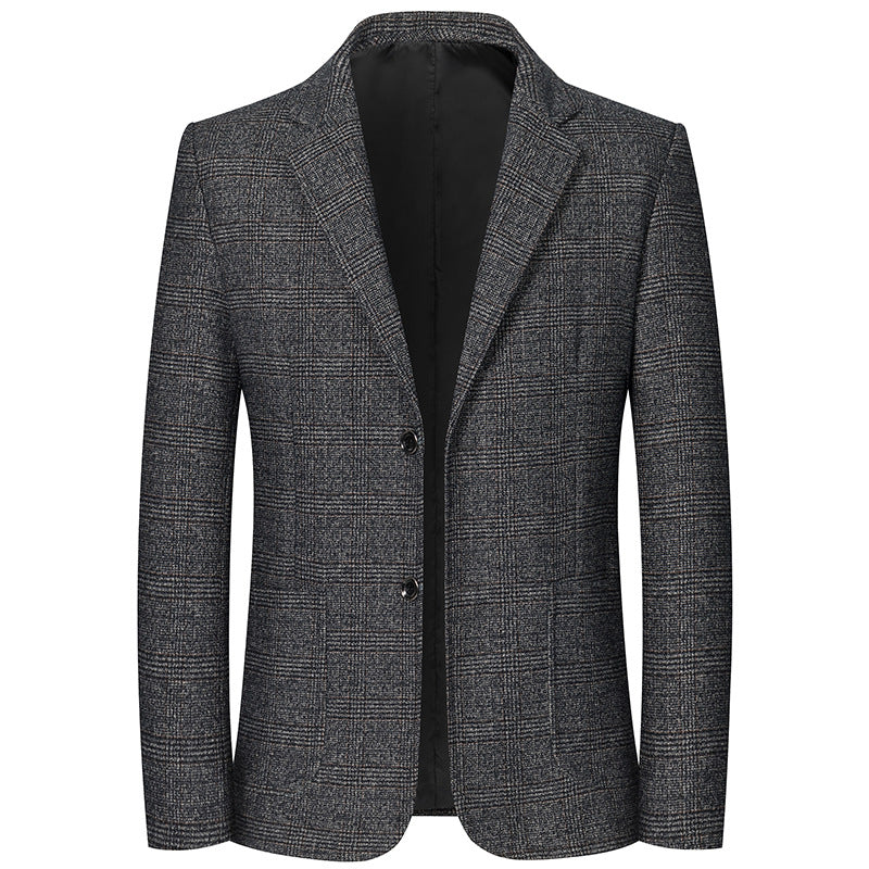 Men's Checked Wool Blend Blazer with Fine Glen Check Structure and Slim Fit Chichicherry