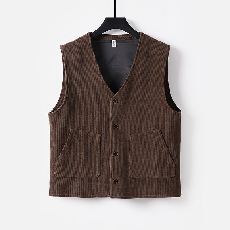 Men's Padded Cord Waistcoat with V-Neck and Patch Pockets Chichicherry
