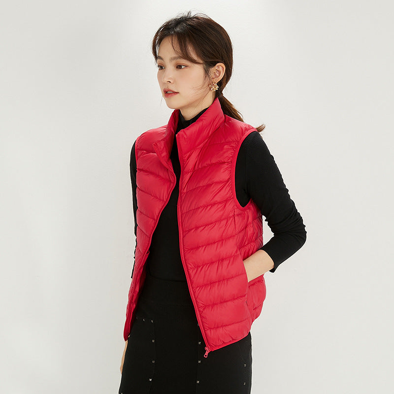Women Minimalistic Ultra-Light Quilted Vest with Stand-Up Collar and Concealed Zipper Chichicherry