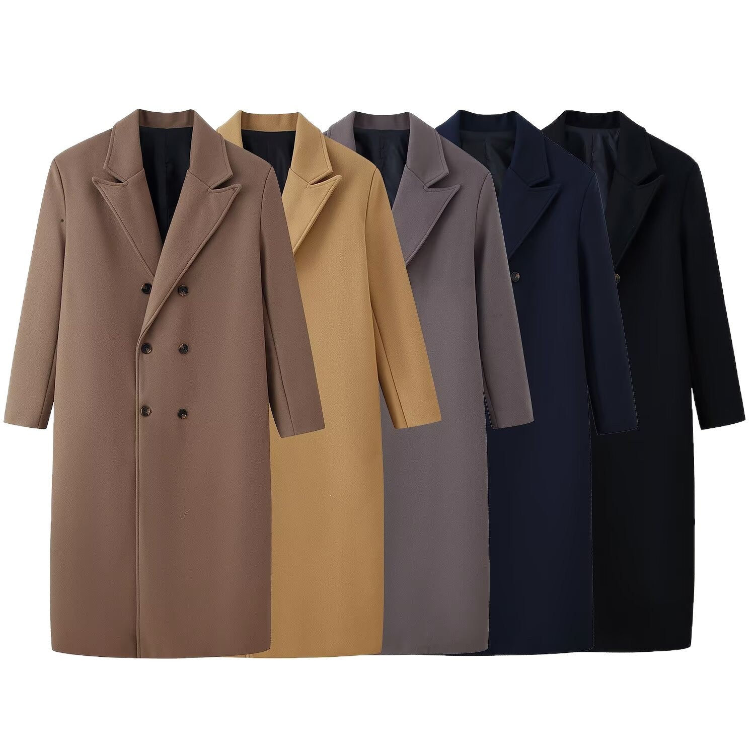 Men's Double-Breasted Long Coat with Narrow Lapels and Straight Cut Chichicherry