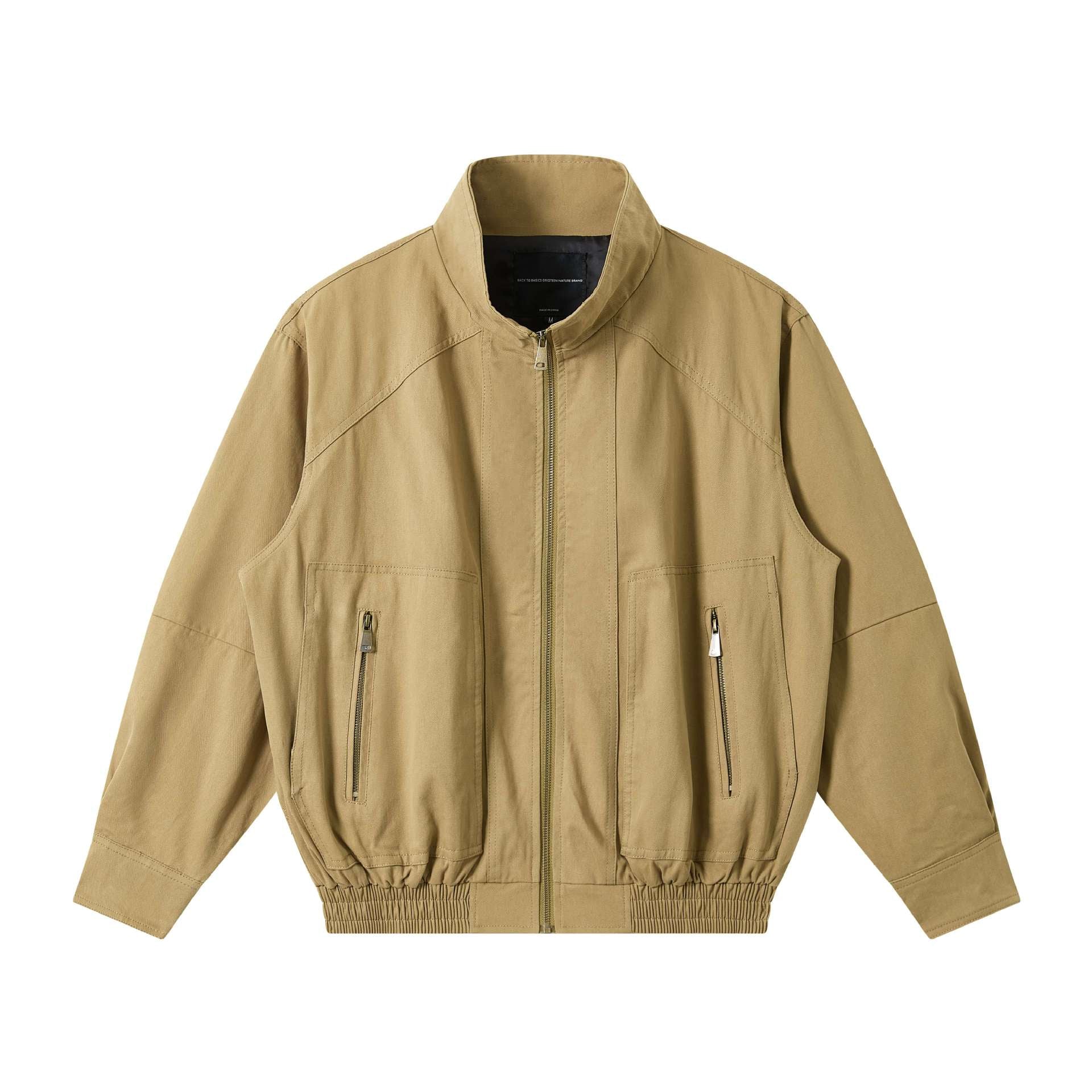 Men's Lightweight Canvas Field Jacket with Stand-Up Collar, Concealed Zipper and Elastic Hem Chichicherry