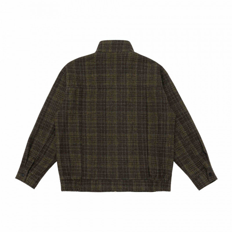 Men's Boxy Blouson made of wool blend with stand-up collar, concealed button placket and leather applications Chichicherry