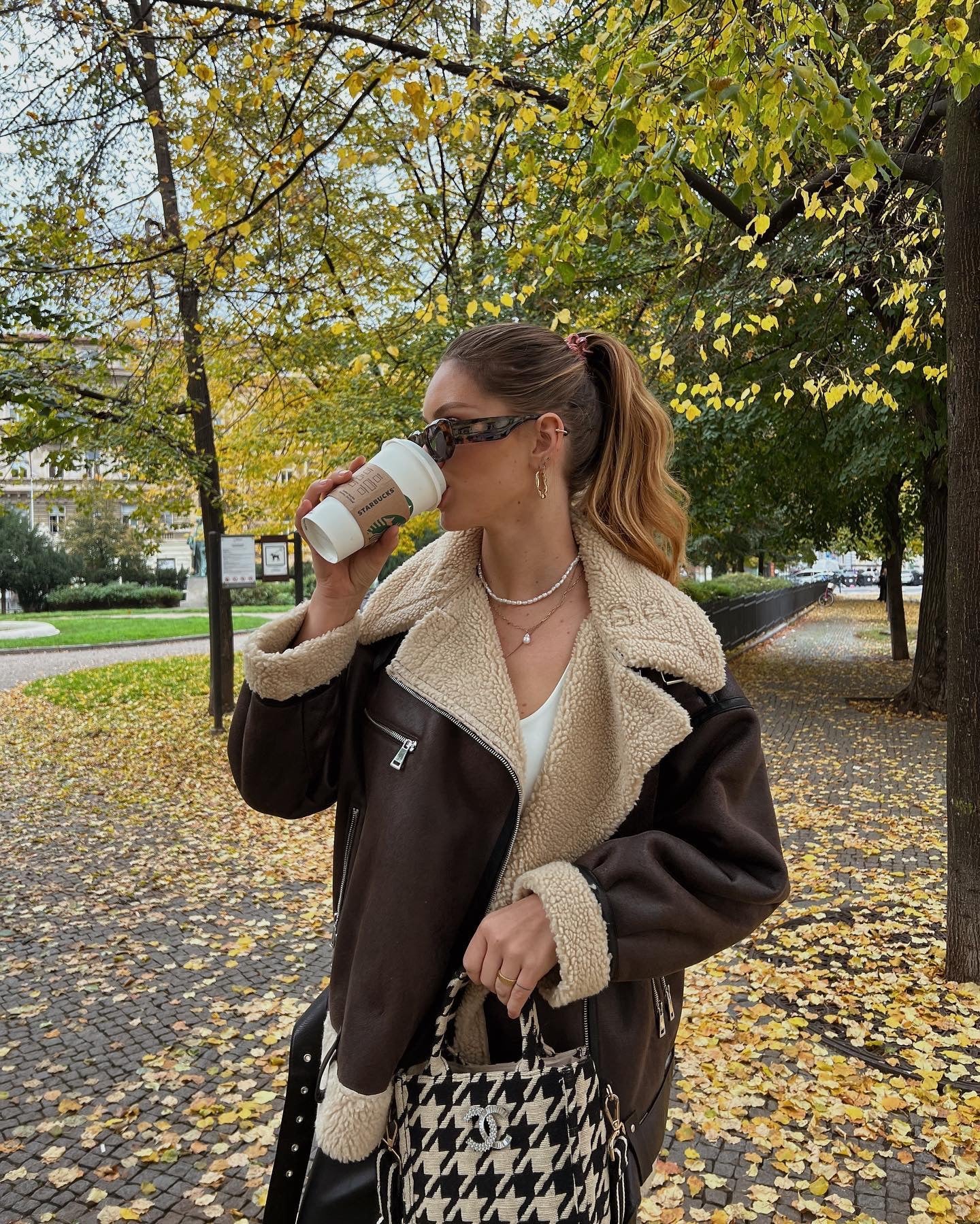 Women's Padded Aviator Jacket in Aviator Style with Teddy Lining and Zipper Chichicherry