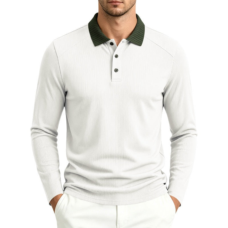 Men's long sleeve polo made of fine ribbed knit with contrast collar and button placket Chichicherry