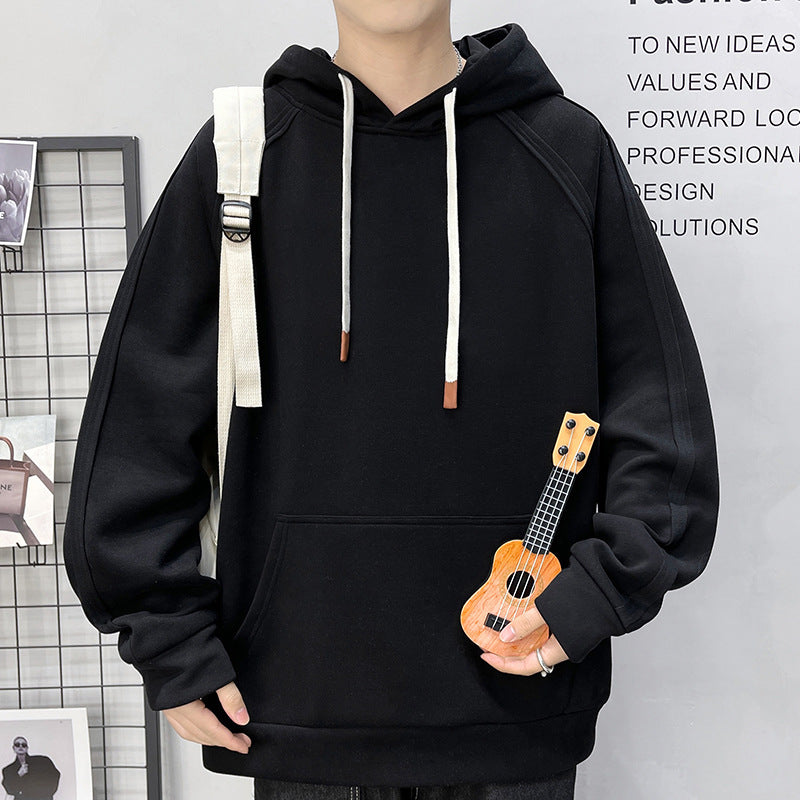 Men's Oversize Hoodie with Kangaroo Pocket Raglan Sleeves and Extra Long Cords Chichicherry