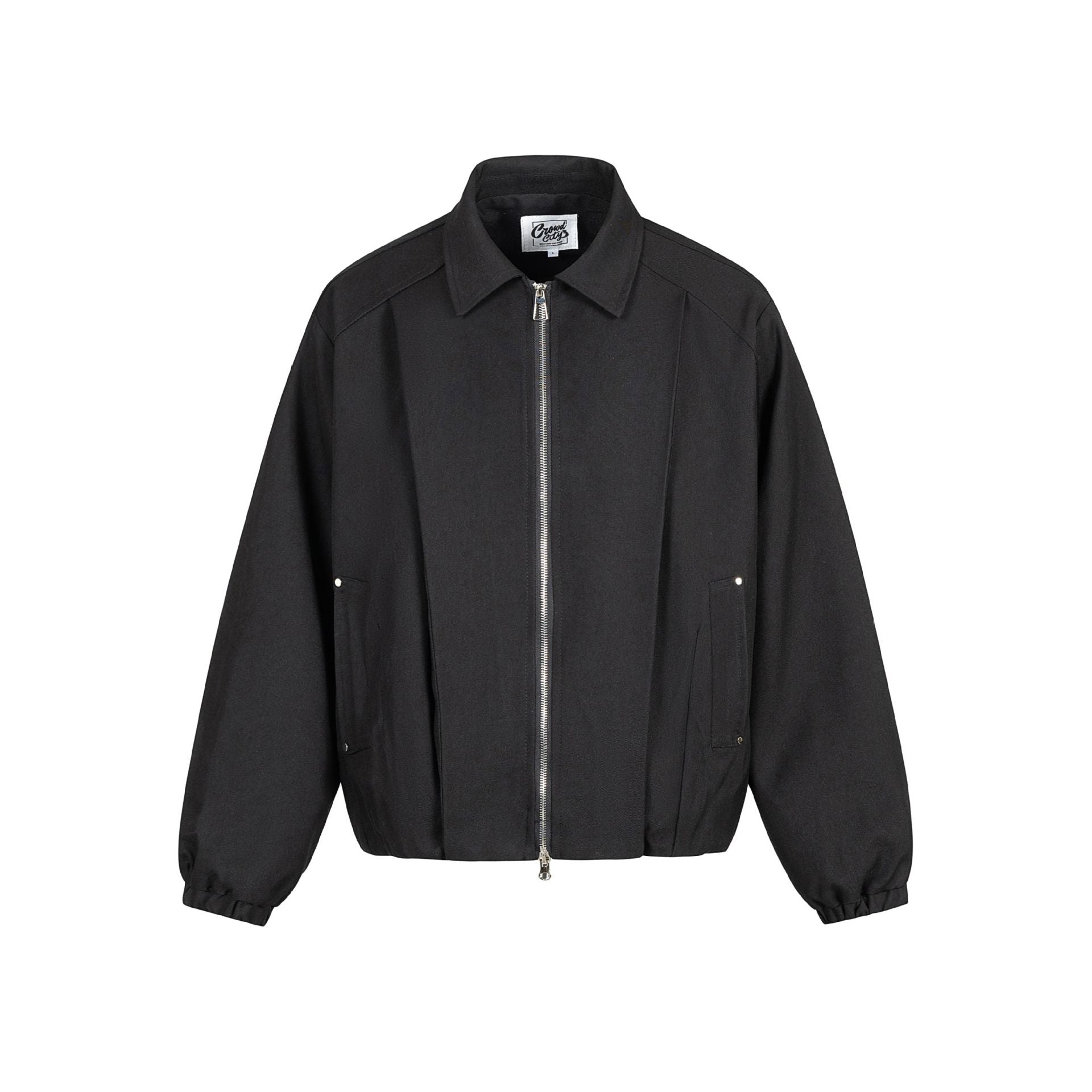 Unisex Boxy-Short Jacket with Shirt Collar, Two-Way Metal Zipper, and Elastic Hem Chichicherry