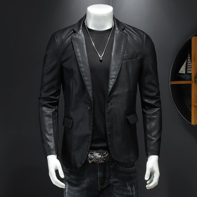 Men's leather blazer with a slim silhouette, pointed lapels, and flap pockets Chichicherry