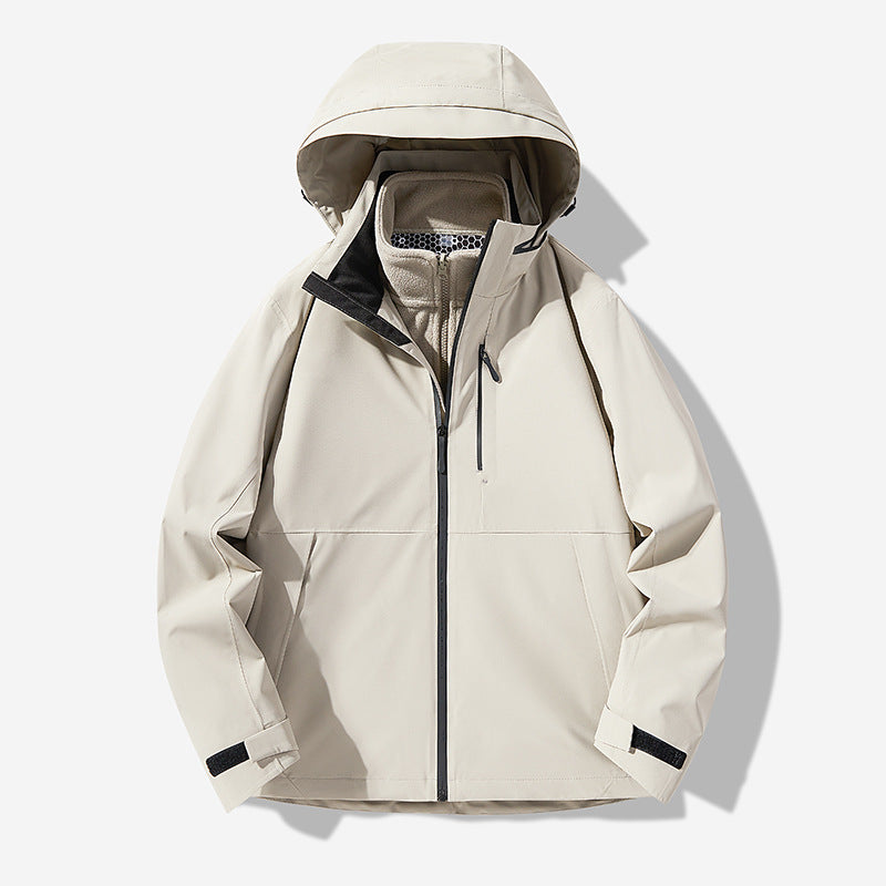Men's Waterproof Technical Softshell Hybrid Jacket with Integrated Fleece Lining and Adjustable Hood Chichicherry