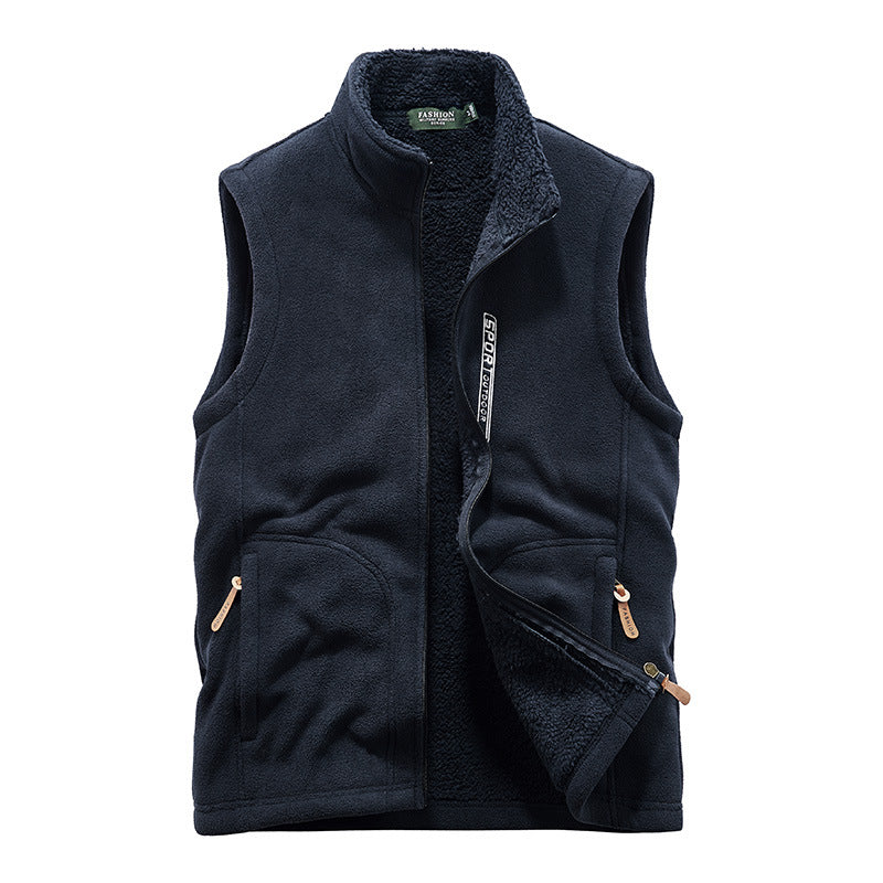 Men's teddy fleece vest with sherpa lining, stand-up collar, and zipper pockets Chichicherry