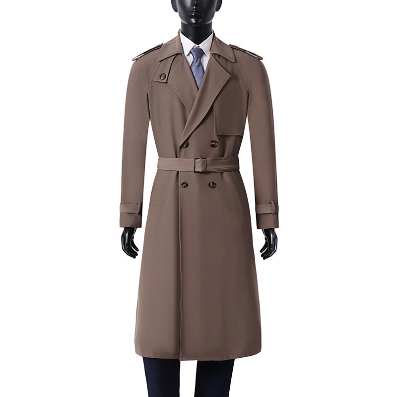 Men's Classic Double-Breasted Trench Coat made of lightweight Wool Blend with Shawl Collar and Epaulettes Chichicherry