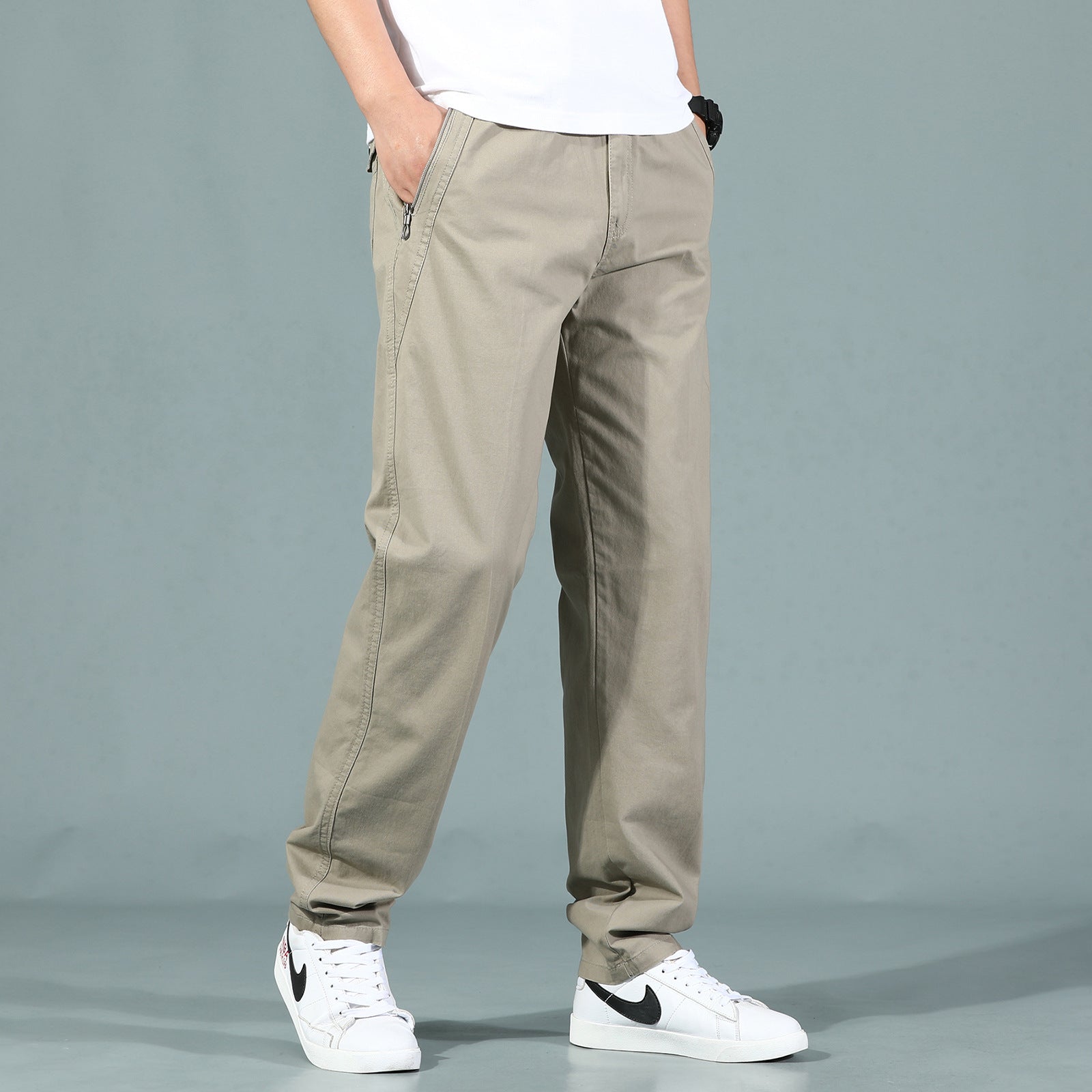 Men's loose-fitting chinos with side zipper pocket and elastic leg cuffs Chichicherry