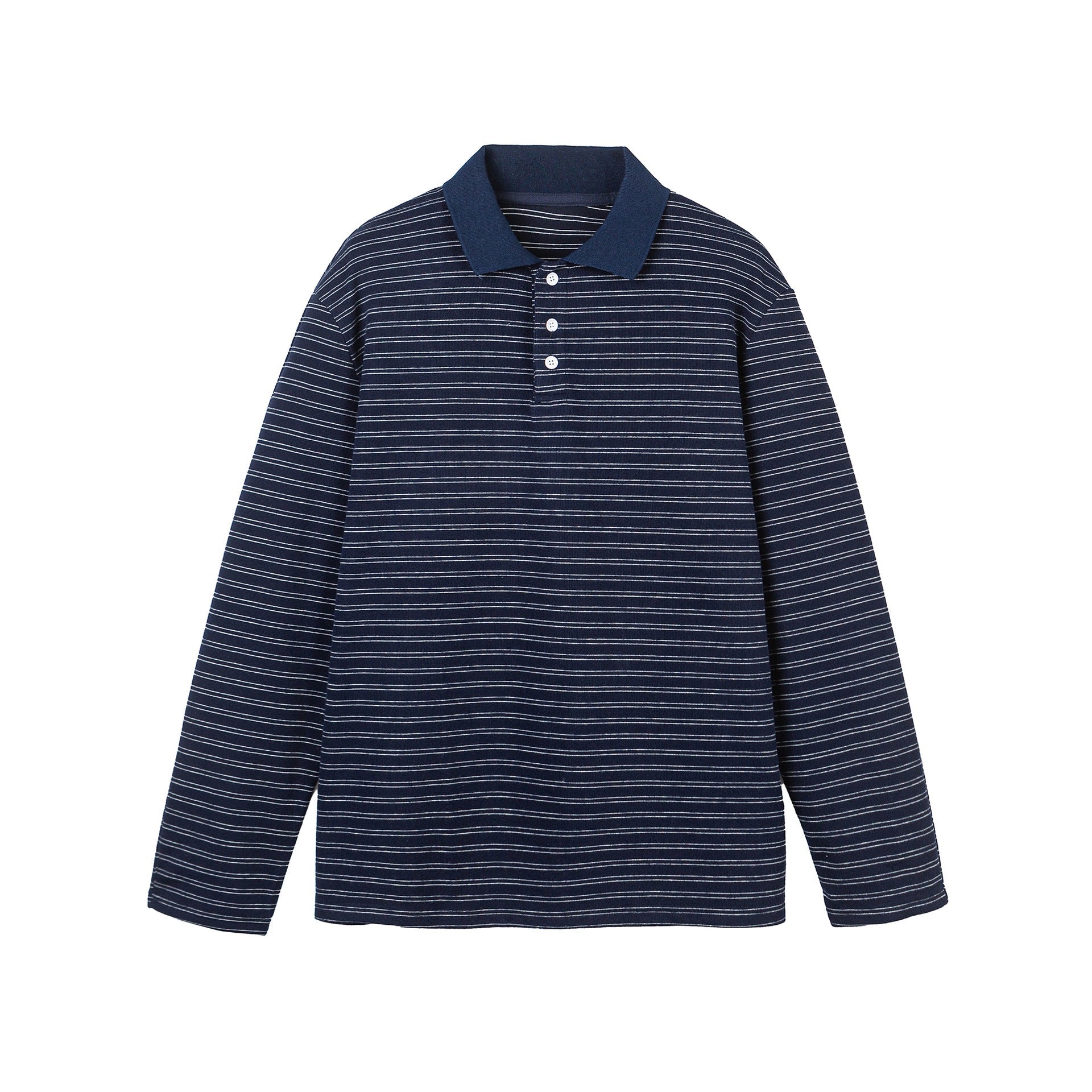 Men's Long Sleeve Polo Shirt in Striped Jersey with Henley Placket Chichicherry