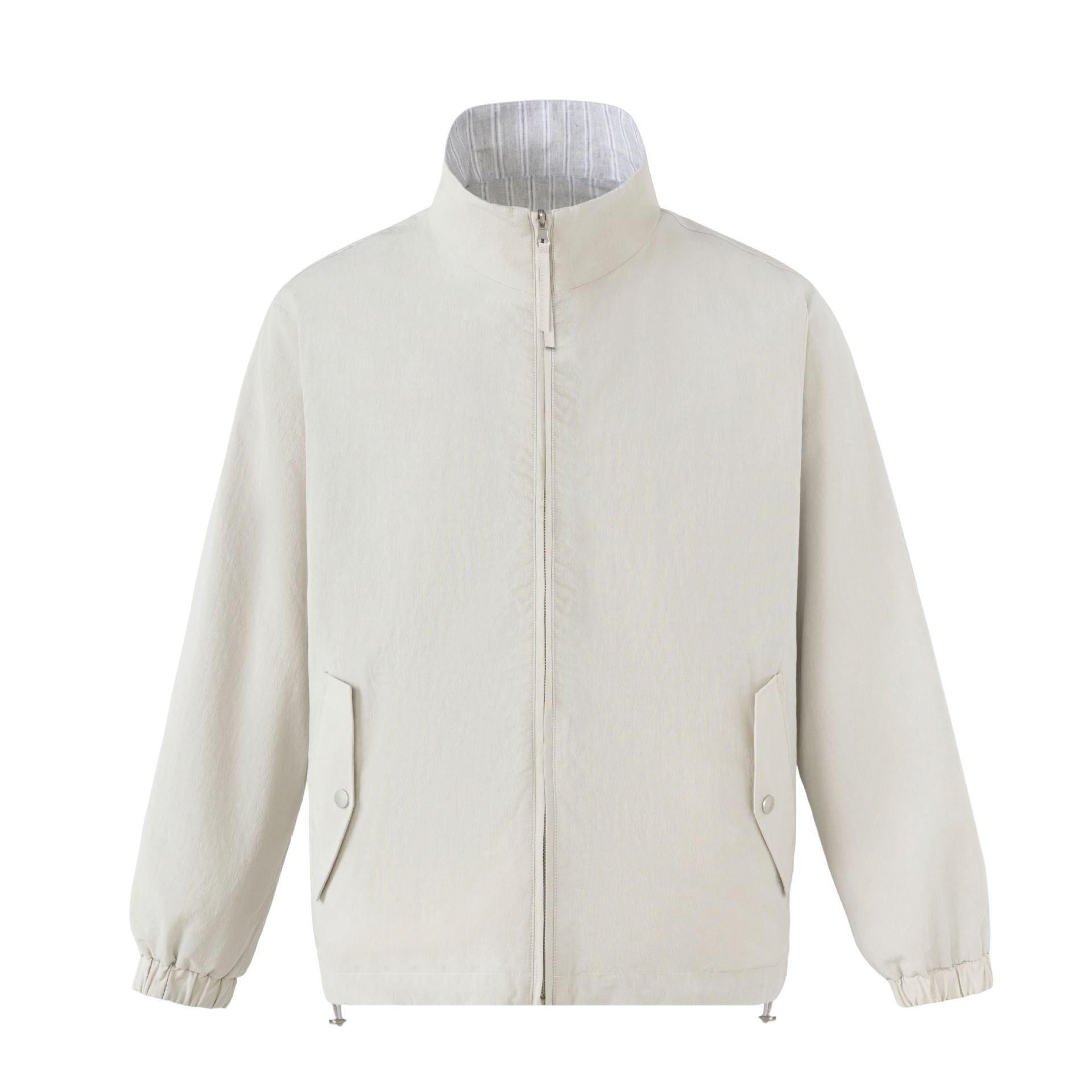 Unisex Short Cut Structured Boxy Blouson Jacket with High Stand Collar and Snap Flap Pockets Chichicherry