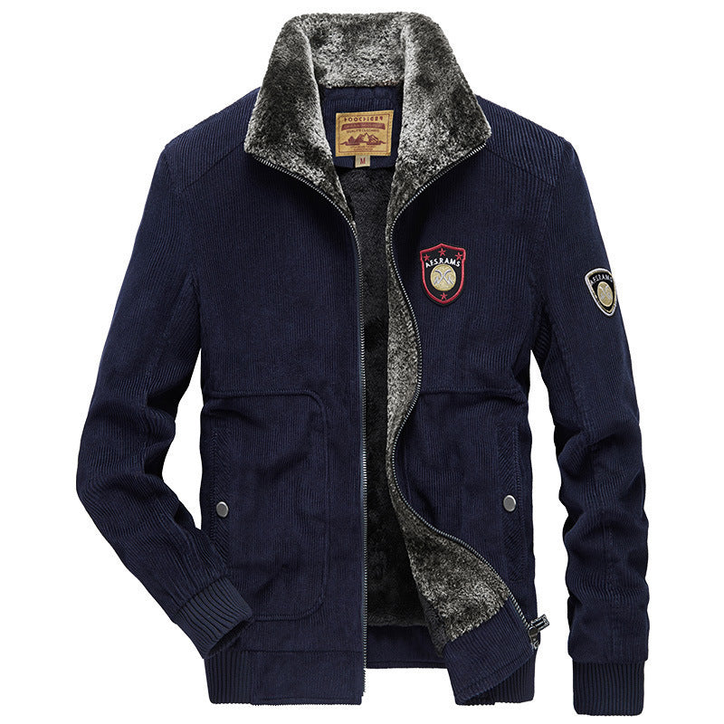 Men's cord jacket with warming teddy inner lining and badge details Chichicherry