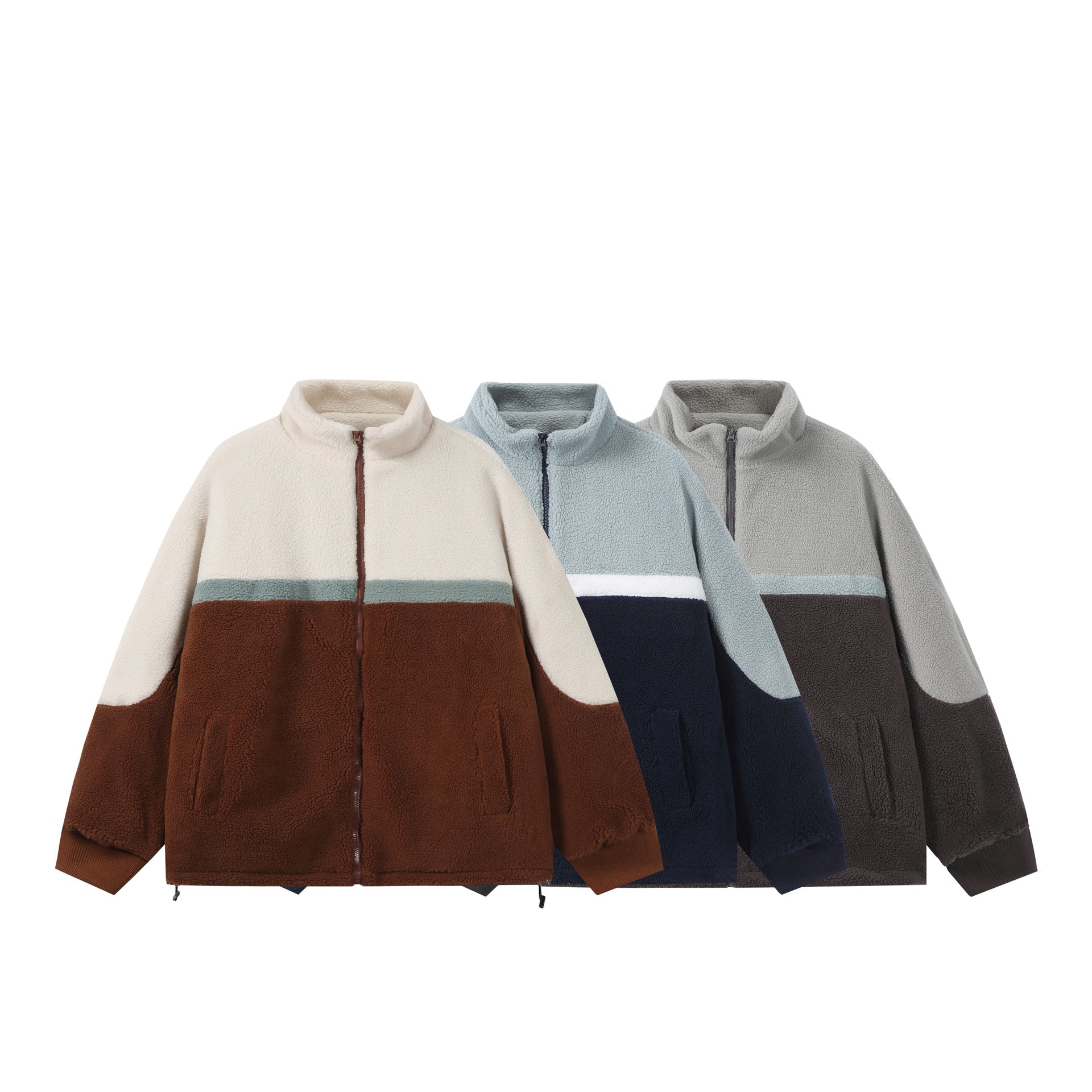 Unisex Oversized Sherpa-Fleece Jacket with Stand Collar and Front Zip Chichicherry