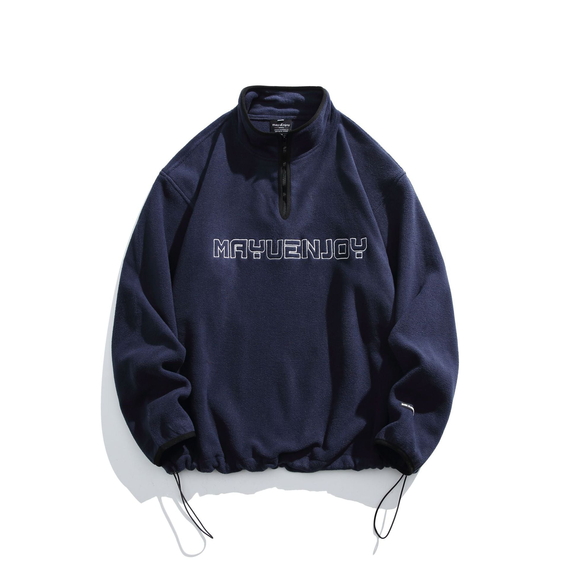 Unisex Fleece-Half-Zip Pullover with Stand-up Collar, Drawstring Hem and Logo Embroidery Chichicherry