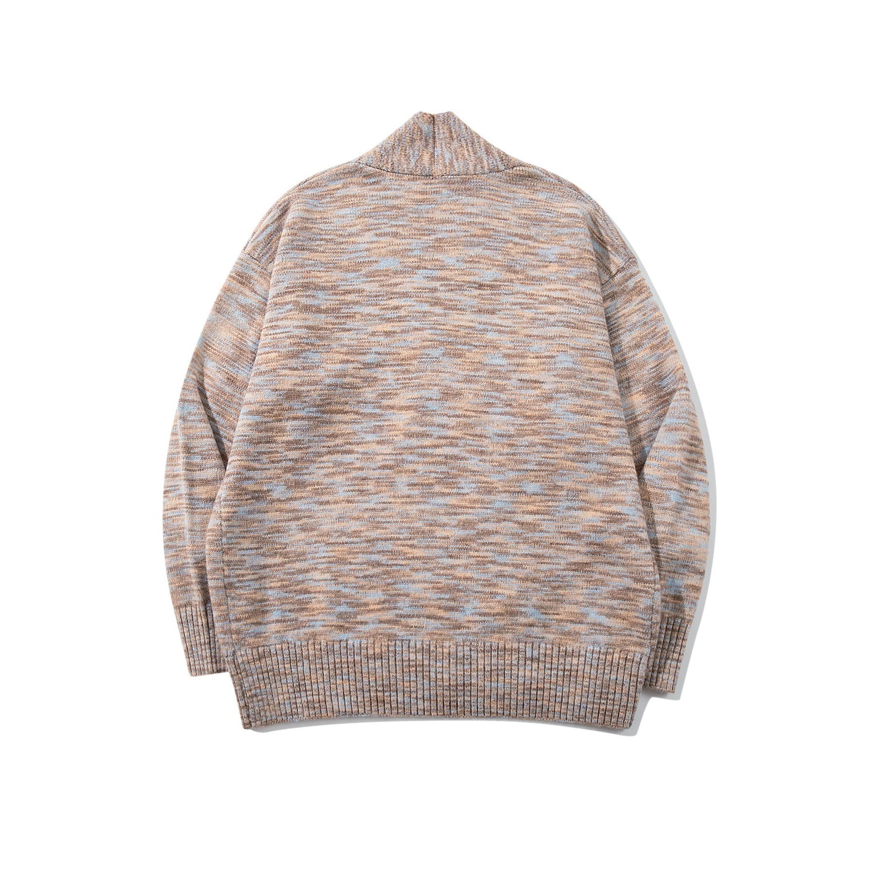 Women Oversize Knit Cardigan with Deep V-Neck, Button Placket at Hem and Melange Structure Chichicherry