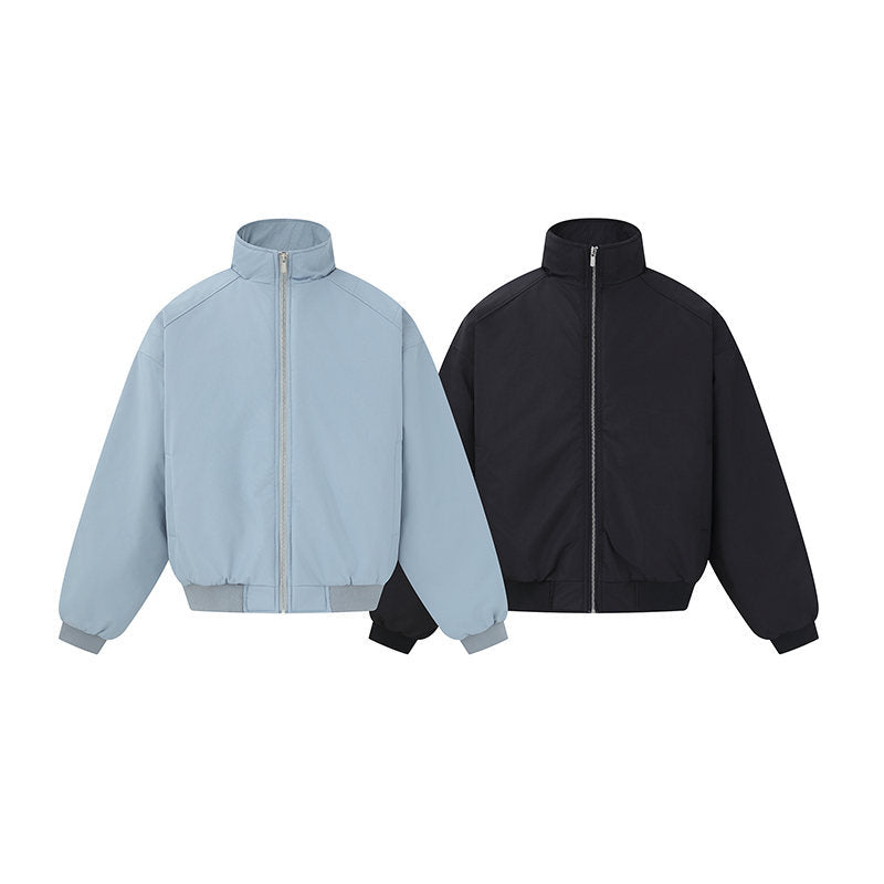 Unisex Boxy-Bomber Jacket with High Stand Collar and Elastic Hem Chichicherry