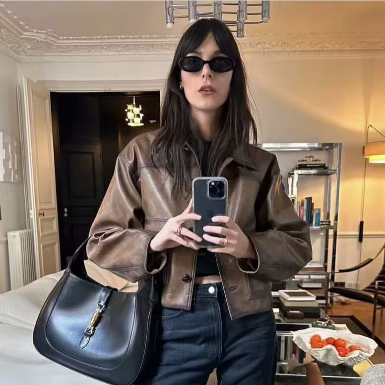 Women's short jacket made of vegan leather look in boxy worker style Chichicherry