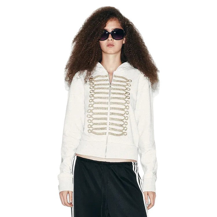 Women's cropped hoodie sweatshirt with gold parade ribbon embroidery Chichicherry